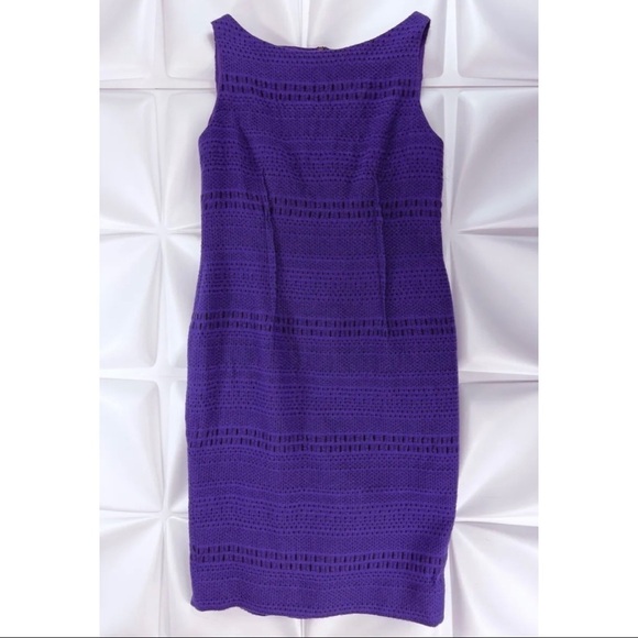 Lela Rose Sz 12 Purple Wool Silk Lined Tweed Sheath Dress Formal Career Wedding